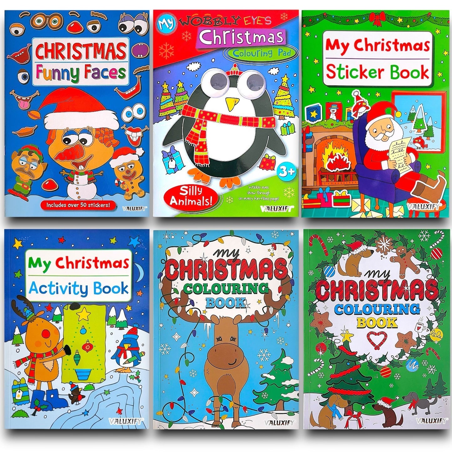 Christmas Colouring Book Kids Children Books Activity Sticker Woobly Eyes