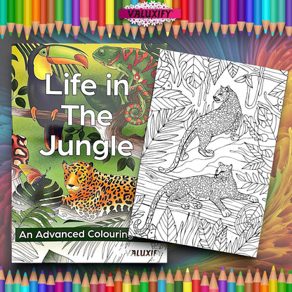Adult Advance Jungle Colouring Book Colour Therapy Anti Stress 18 Pencils