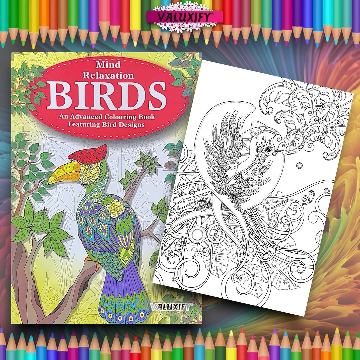 Adult COLOURING BOOK  Birds  MIND RELAXING Advance Adult Colour Therapy A4
