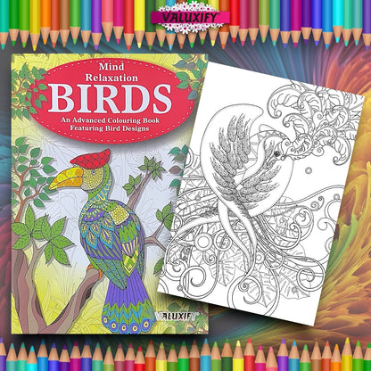 Adult COLOURING BOOK  Birds  MIND RELAXING Advance Adult Colour Therapy A4