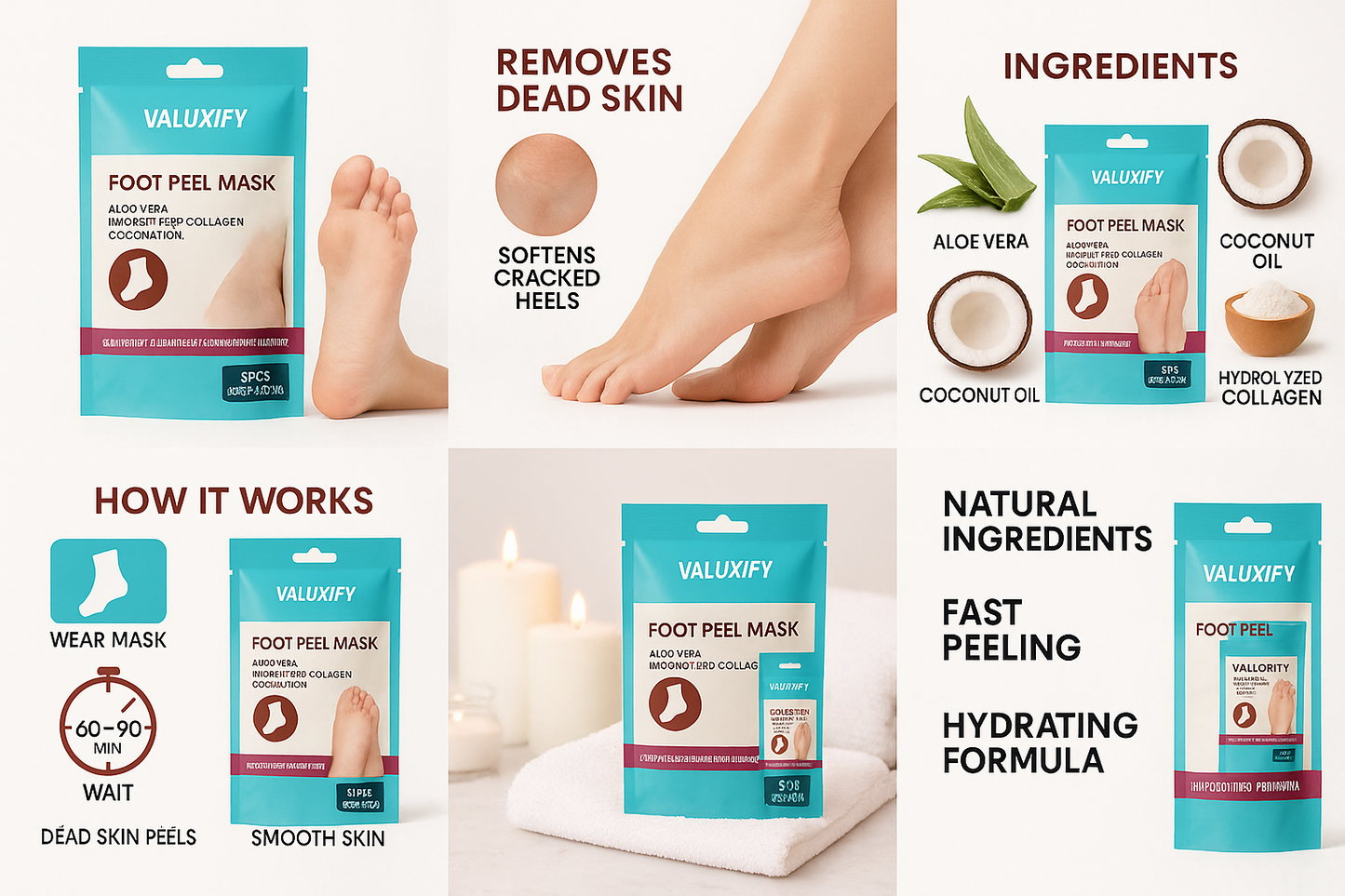 6 Coconut Exfoliating  Foot Peel Mask