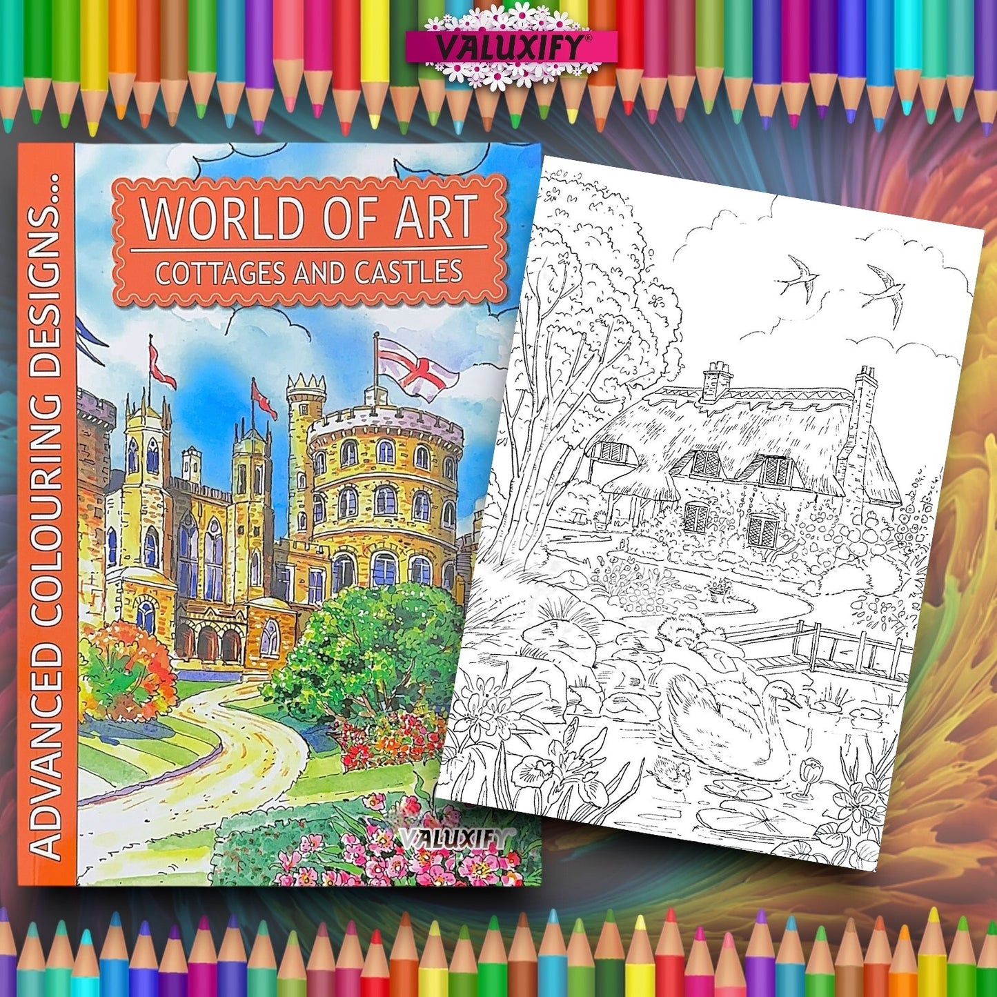 World of Art Country Scenes Cottages Castles Colouring Books