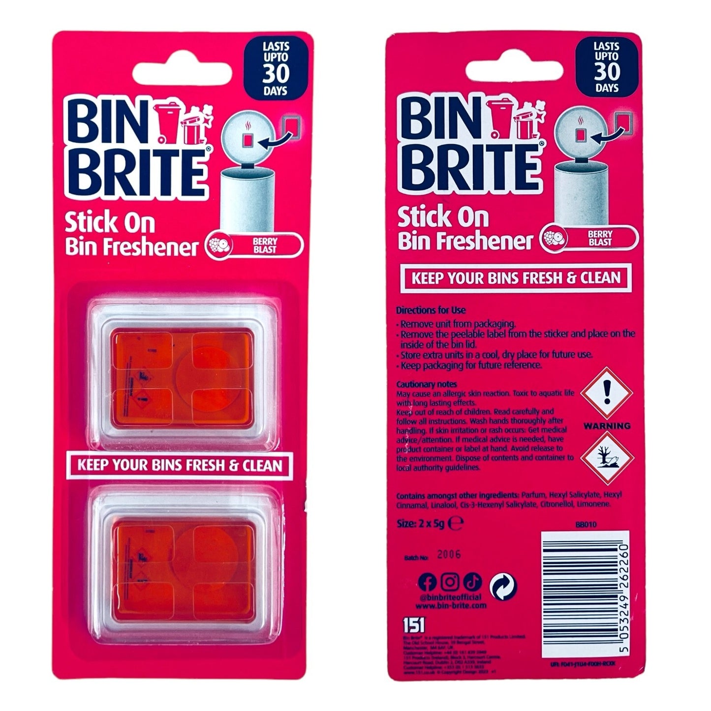 3pk BIN AIR FRESHNERS Berry Blast Kitchen Dustbin Swing Pedal Odour Remover