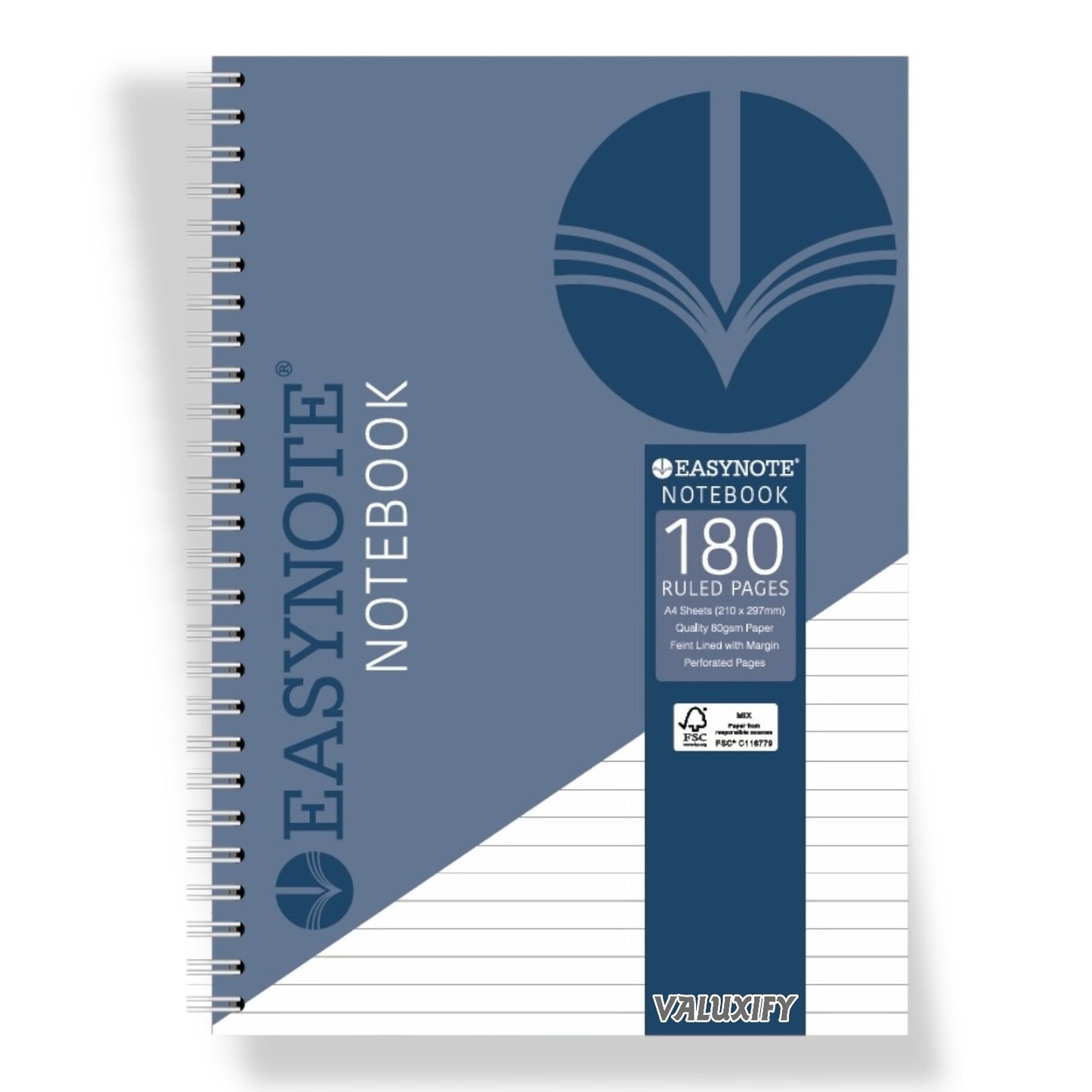 A4 Premium Spiral Notebook Note Pad Notes 180 Lined pages 80gsm Paper Easynote
