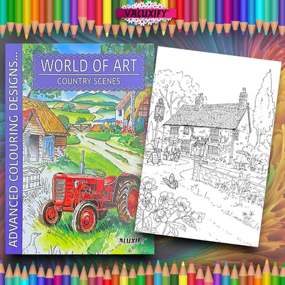 Colouring Book COUNTRY SCENES Advanced book Colour Therapy All Ages A4 size