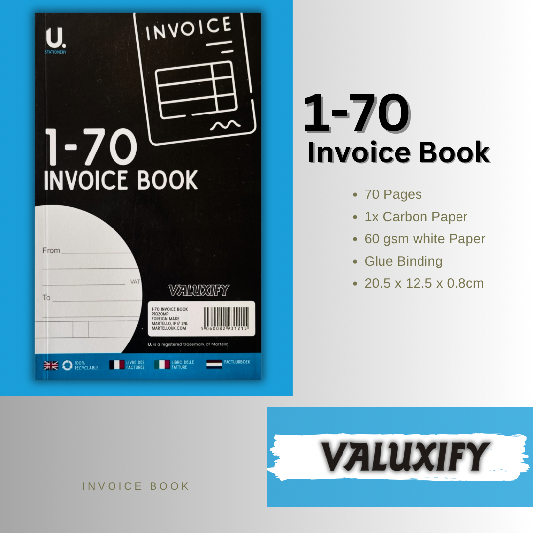 Invoice Book 1-70 - Duplicate Receipt Office Shop Sales Pad Numbered Single Book