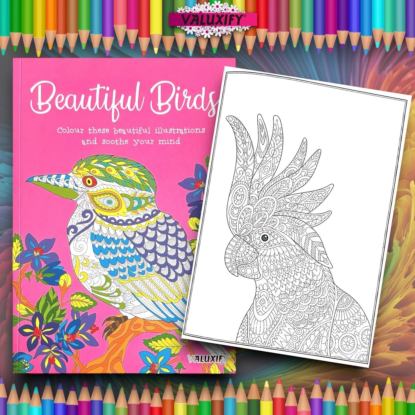 BIRDS ADULT COLOURING BOOK ANTI STRESS RELAXING BOOK THERAPY COLOUR THERAPY A4