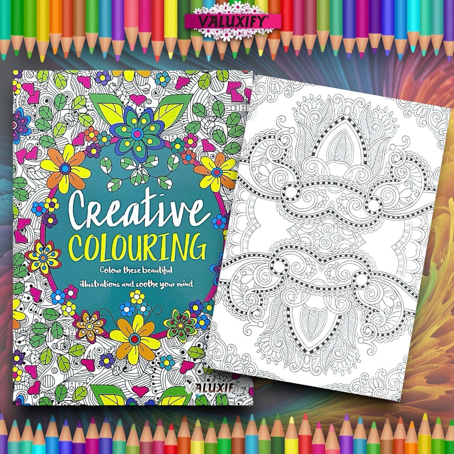 2 Adult Colouring Books Love & Creative Anti Stress Colour Therapy Mind Relax A4