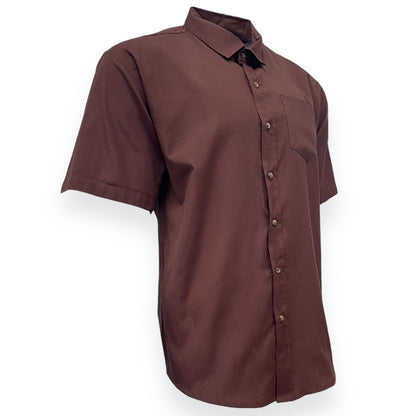 Mens Shirt Brown Short Sleeve Mens Shirt Work Casual Formal Regular Fit Shirt