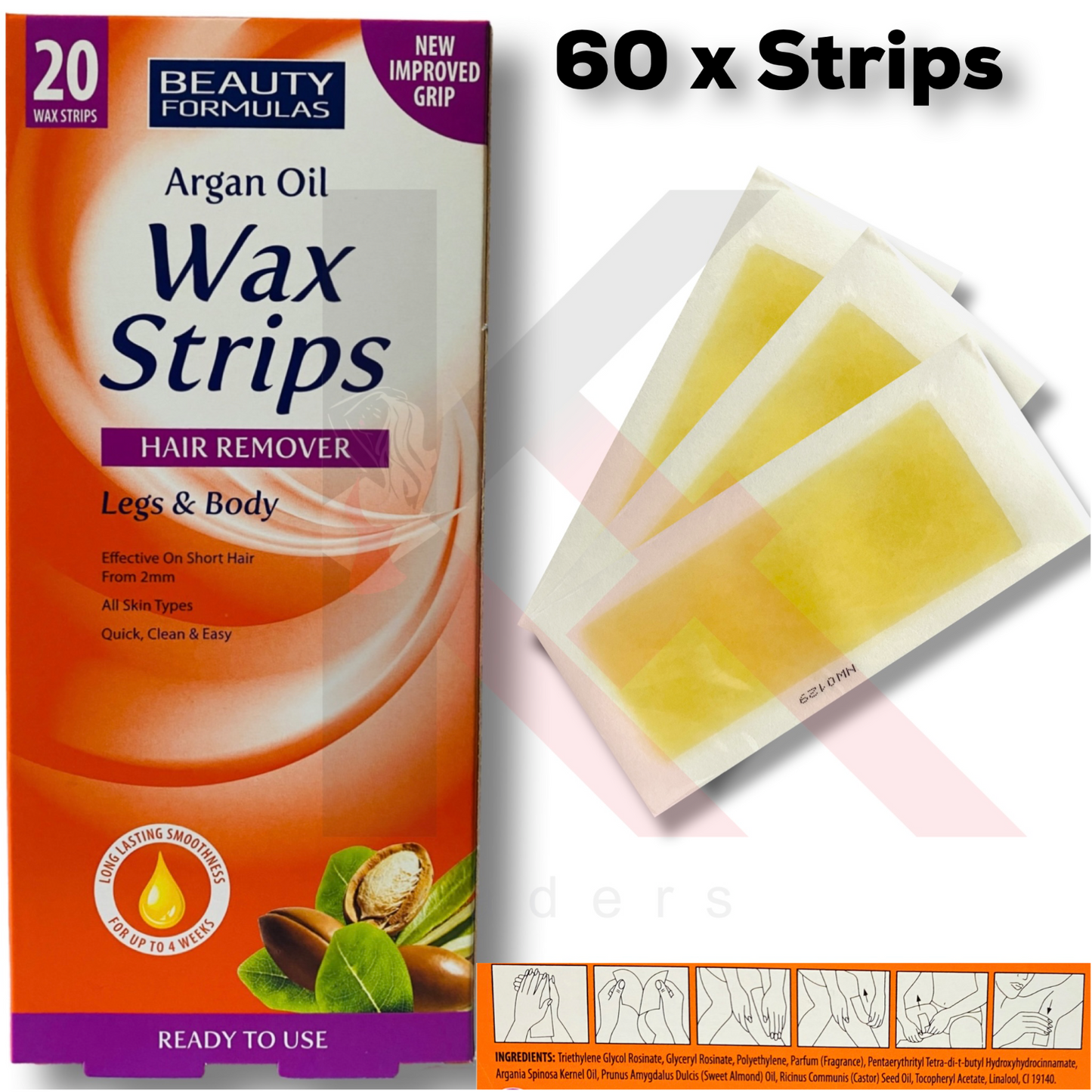 60 Beauty Formulas Leg and Bod Wax Strips  Waxing Wax Strip Argan Oil wax Strips