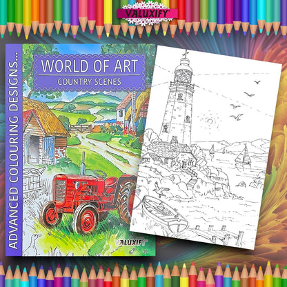 World of Art Country Scenes Cottages Castles Colouring Books