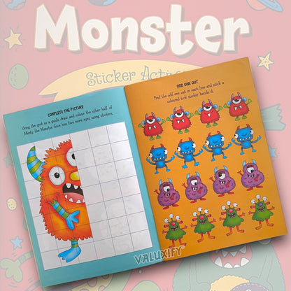 Monster Boys Kids Children's Sticker Colouring Activity Book A4
