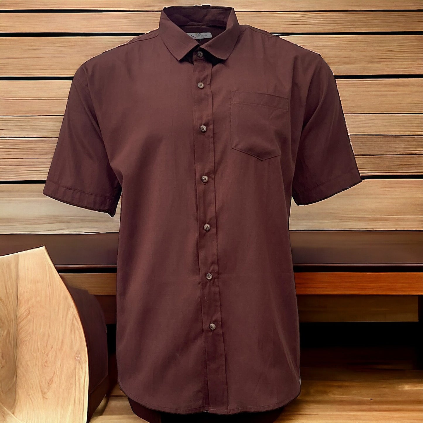 Mens Shirt Brown Short Sleeve Mens Shirt Work Casual Formal Regular Fit Shirt