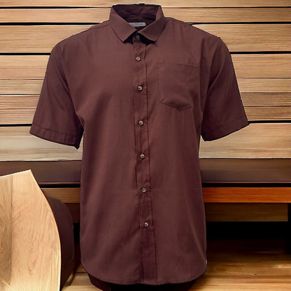 Mens Shirt Brown Short Sleeve Mens Shirt Work Casual Formal Regular Fit Shirt
