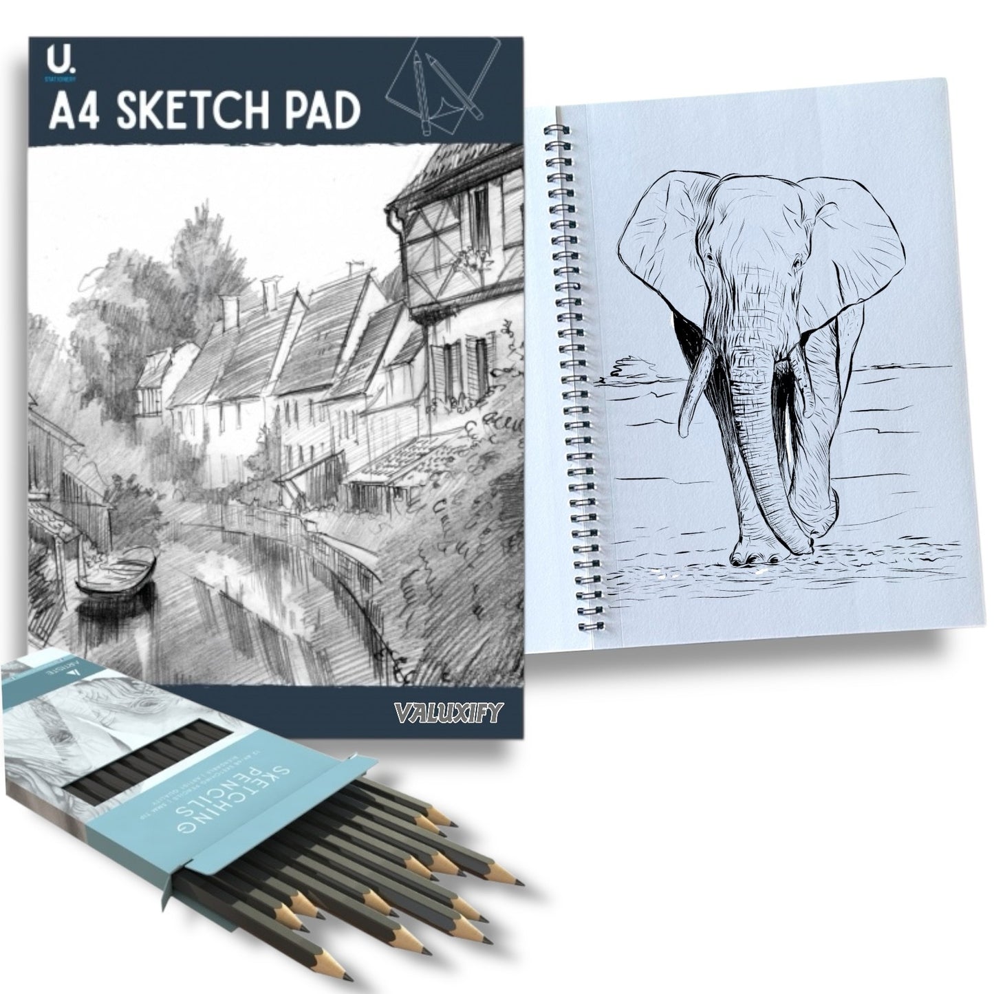 A4 Sketch Pad - White Paper Artist Craft Doodling Sketching With 12 Pencils