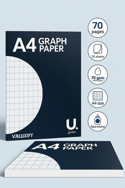 A4 Graph Paper Pad | 70 Pages 70gsm | Squared Maths & Drawing Sheets
