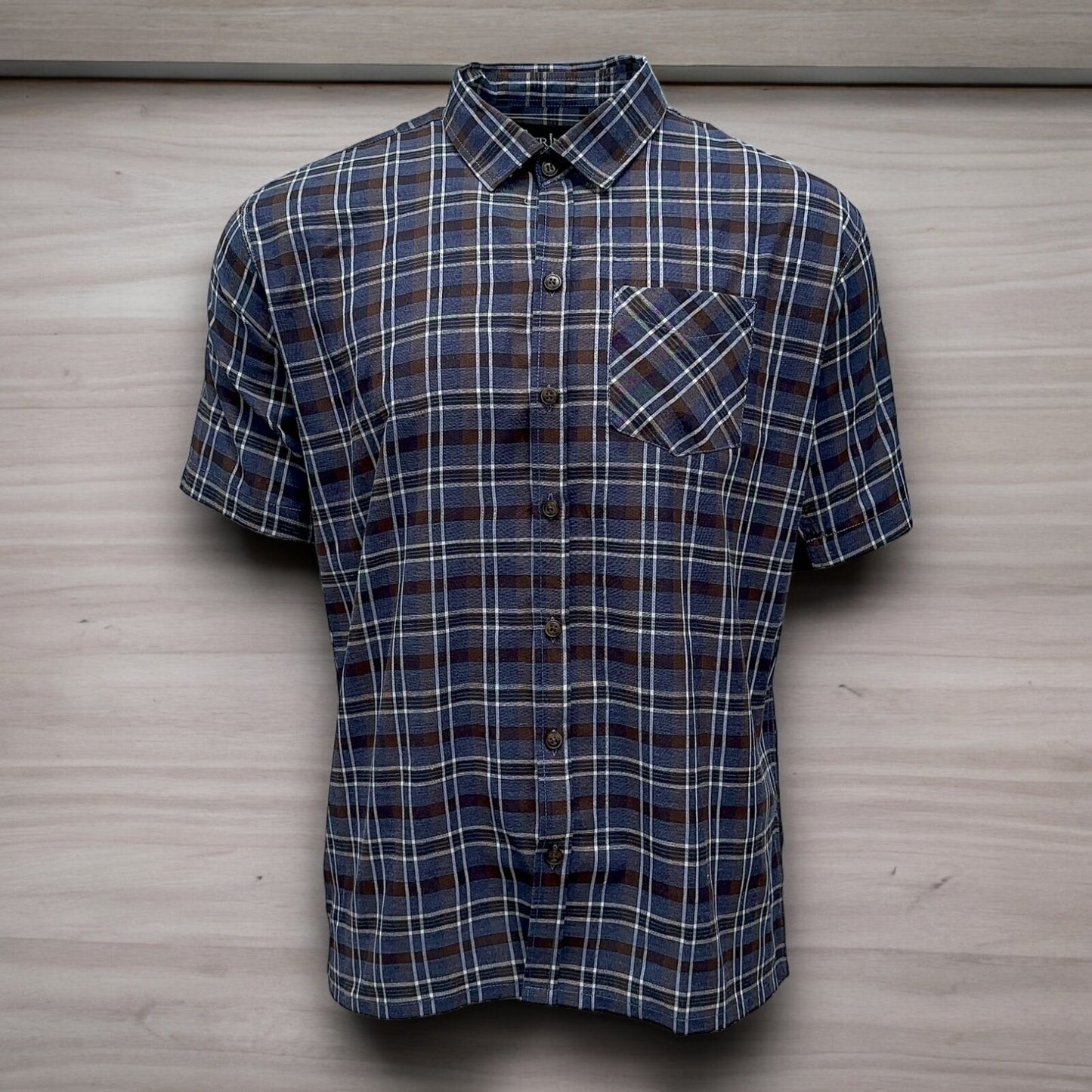 Men's Shirt Purple Check Short Sleeve Workwear Casual Outdoor Party Shirt XLarge