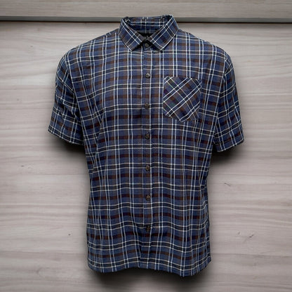 Men's Shirt Purple Check Short Sleeve Workwear Casual Outdoor Party Shirt XLarge