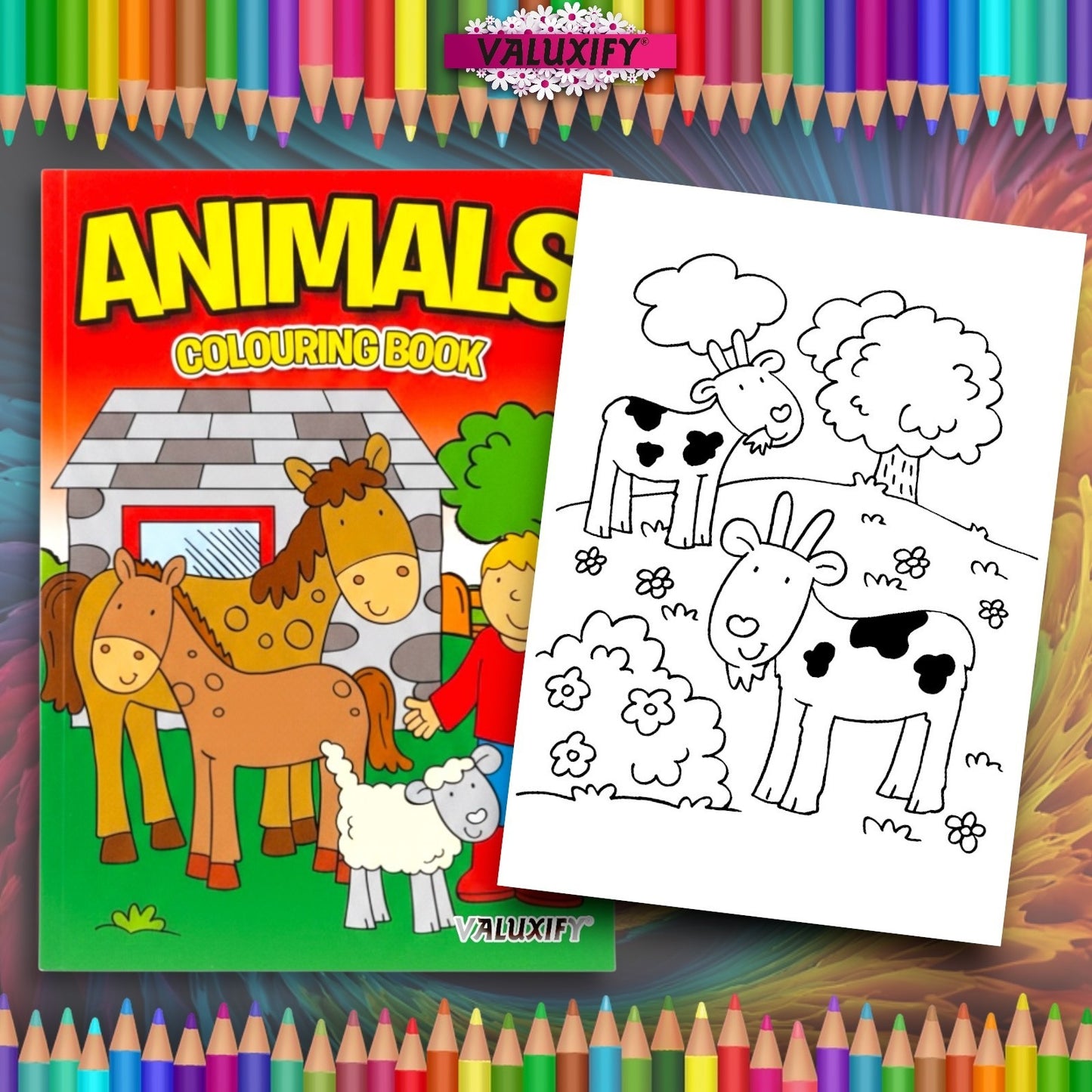 Kids Colouring Book Animals A4 | 32 Pages | White Paper | Fun Creative Colouring