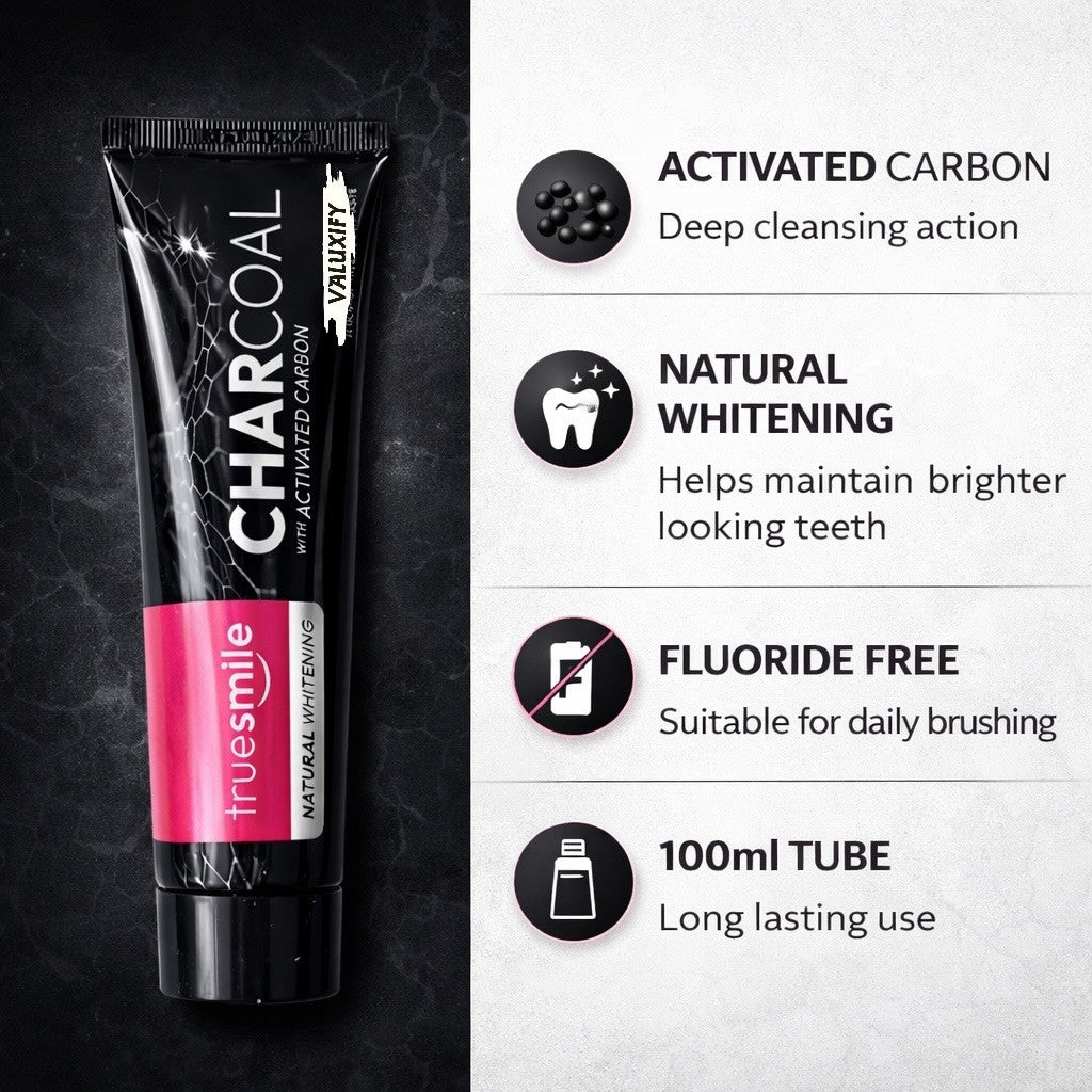 Truesmile Charcoal Toothpaste Fluoride Free  Activated Carbon Free Toothbrush