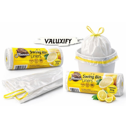 Mammoth Lemon Bin Liners Drawstring 15L Small Kitchen Rubbish Bags Scented