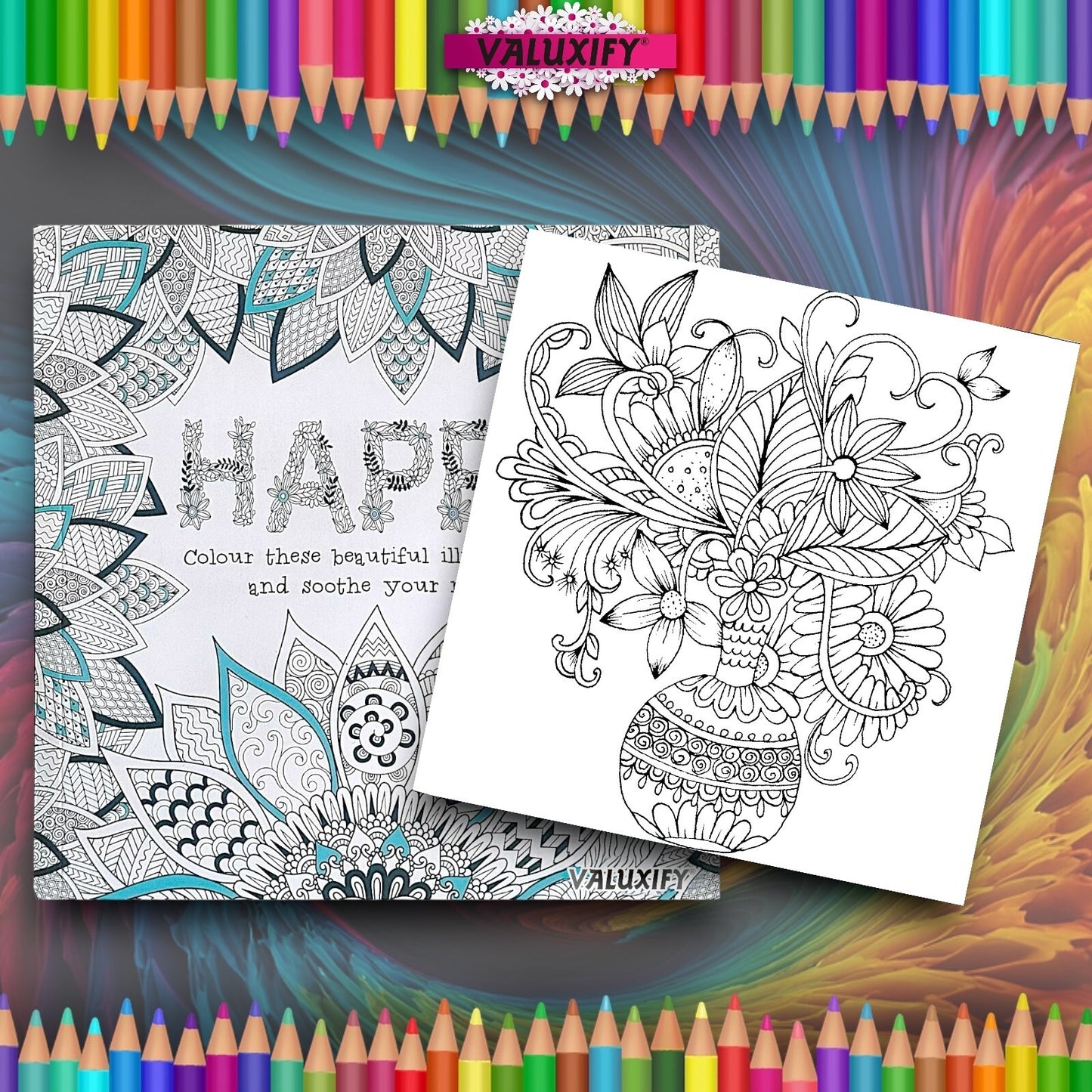 2x Adult Colouring Books Mindfulness Relax Your Mind Colour Therapy  20x20cm