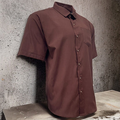 Mens Shirt Brown Short Sleeve Mens Shirt Work Casual Formal Regular Fit Shirt