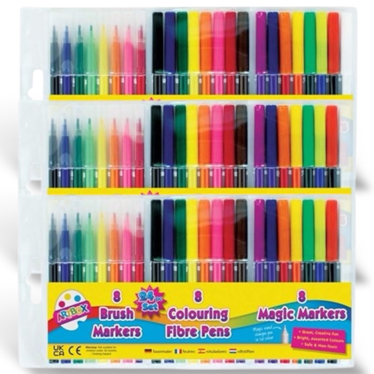 72 Fibre PEN SET 24 FIBRE PENS | 24 BRUSH | 24 MAGIC MARKERS Art School Colour