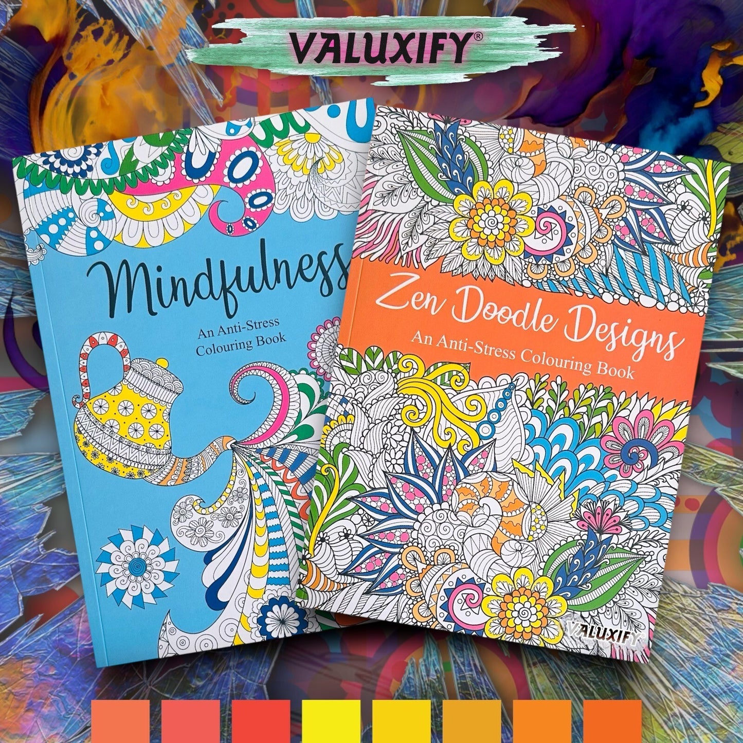 2x Adult Colouring Books Zen & Mindfulness Anti Stress Colour Therapy Mind Relax