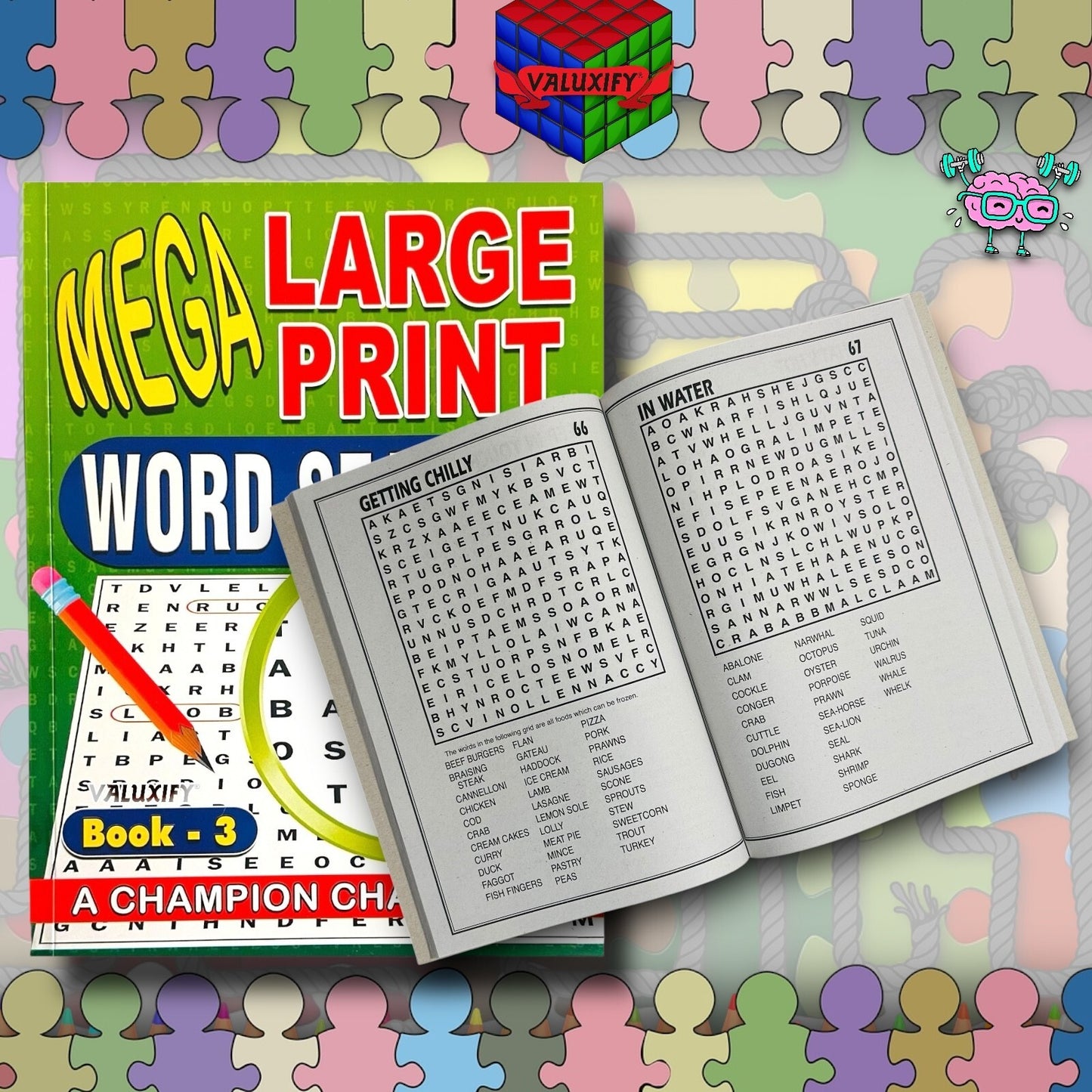 A4 Mega Puzzle Large Print Word Search Puzzle Book Books 120 BRAIN PUZZLES