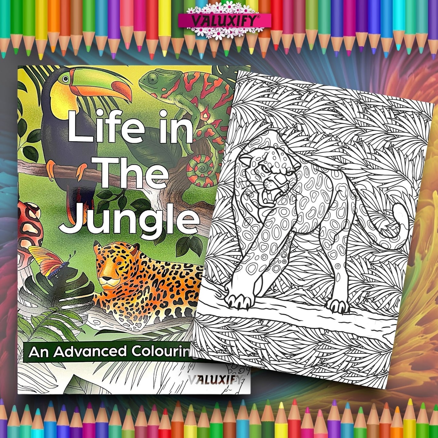Adult Advance Jungle Colouring Book Colour Therapy Anti Stress 18 Pencils