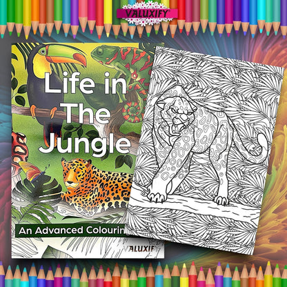 Adult Advance Jungle Colouring Book Colour Therapy Anti Stress 18 Pencils