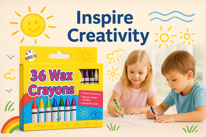 Art Box Wax Crayons - Pack Children Kids Party Colouring Soft Bright Colours