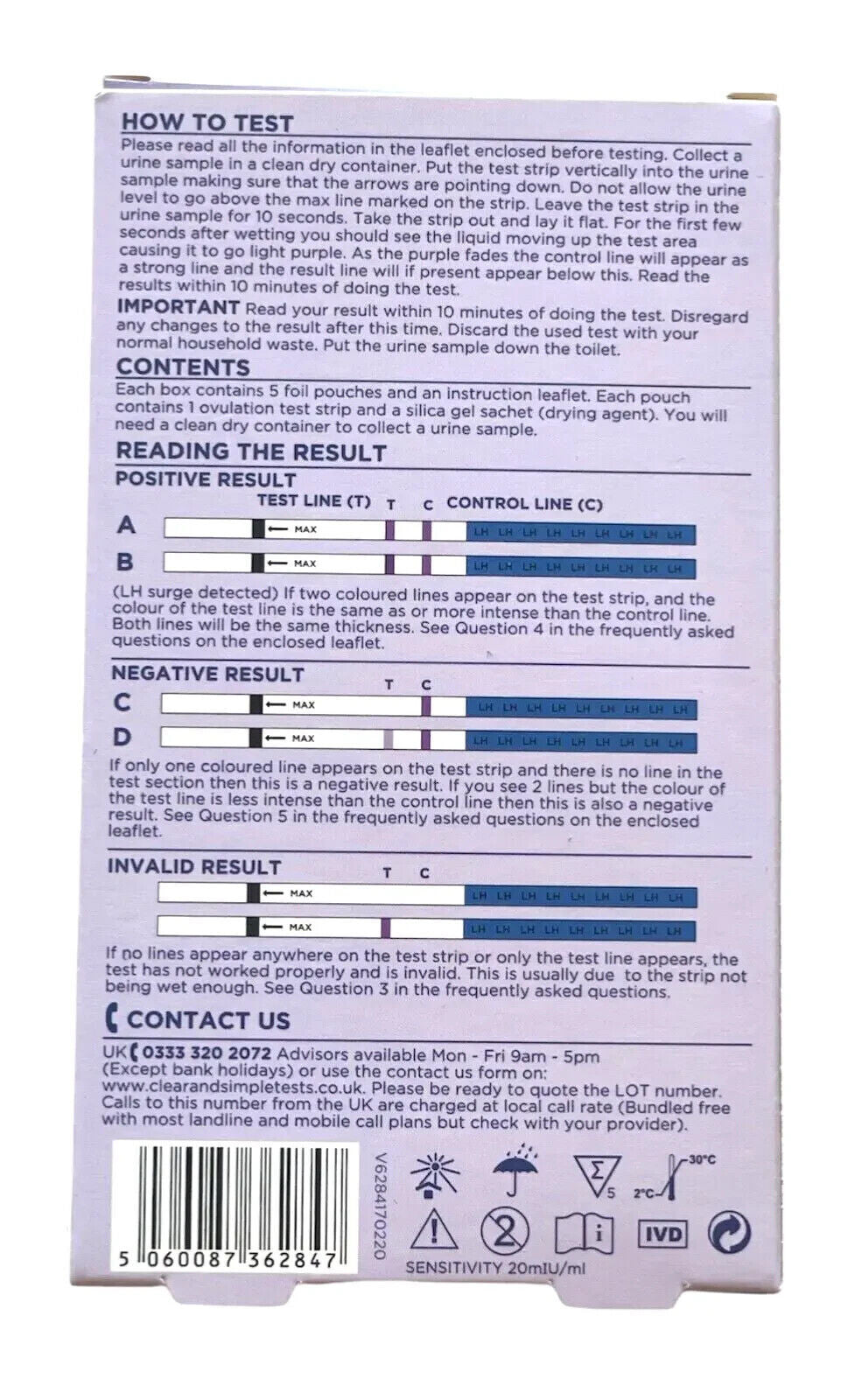 Ovulation Test Strips Ultra Sensitive Wide 20mIU Fertility Test Pack of 5 Strips