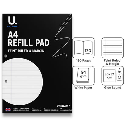 A4 lined Refill Pad 130 Pages Notepad Memo Writing Ruled Student Office School