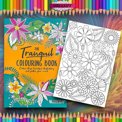 Tranquil Advance Adult COLOURING BOOK Colour Therapy Soothe Mind With Pencils