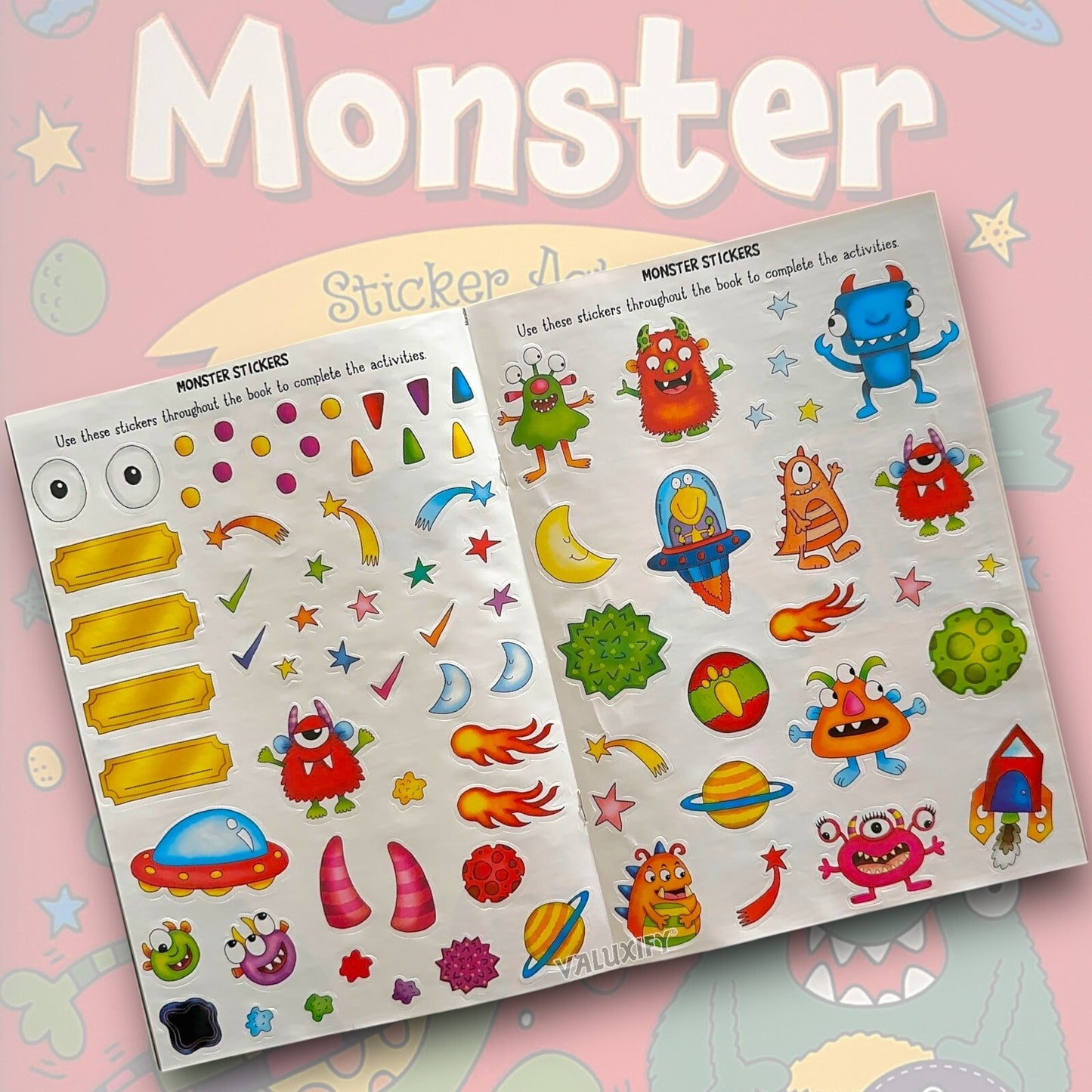 Monster Boys Kids Children's Sticker Colouring Activity Book A4