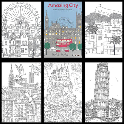 Adult Anti Stress Colouring Book Country Scenes London Nature Famous Places