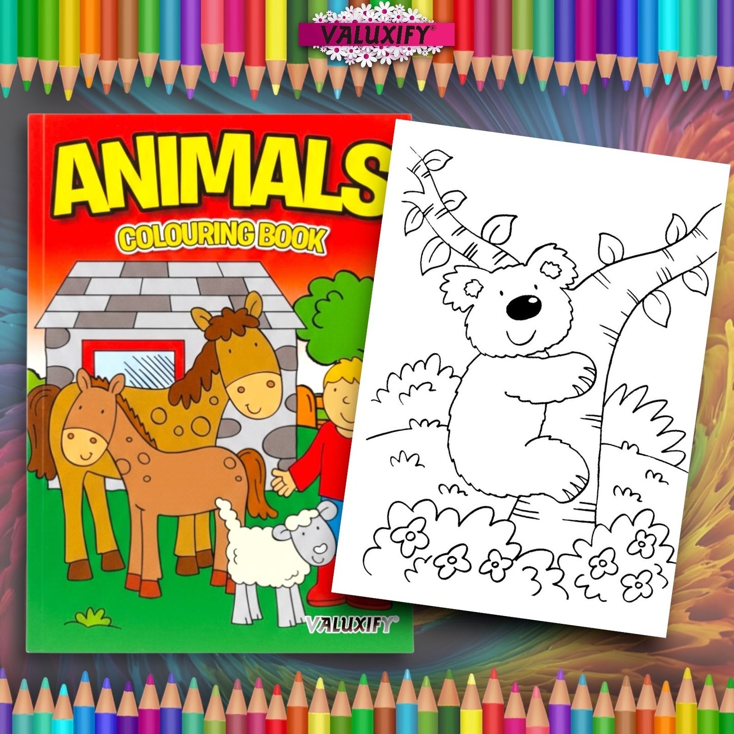 Kids Colouring Book Animals A4 | 32 Pages | White Paper | Fun Creative Colouring