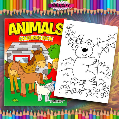 Kids Colouring Book Animals A4 | 32 Pages | White Paper | Fun Creative Colouring