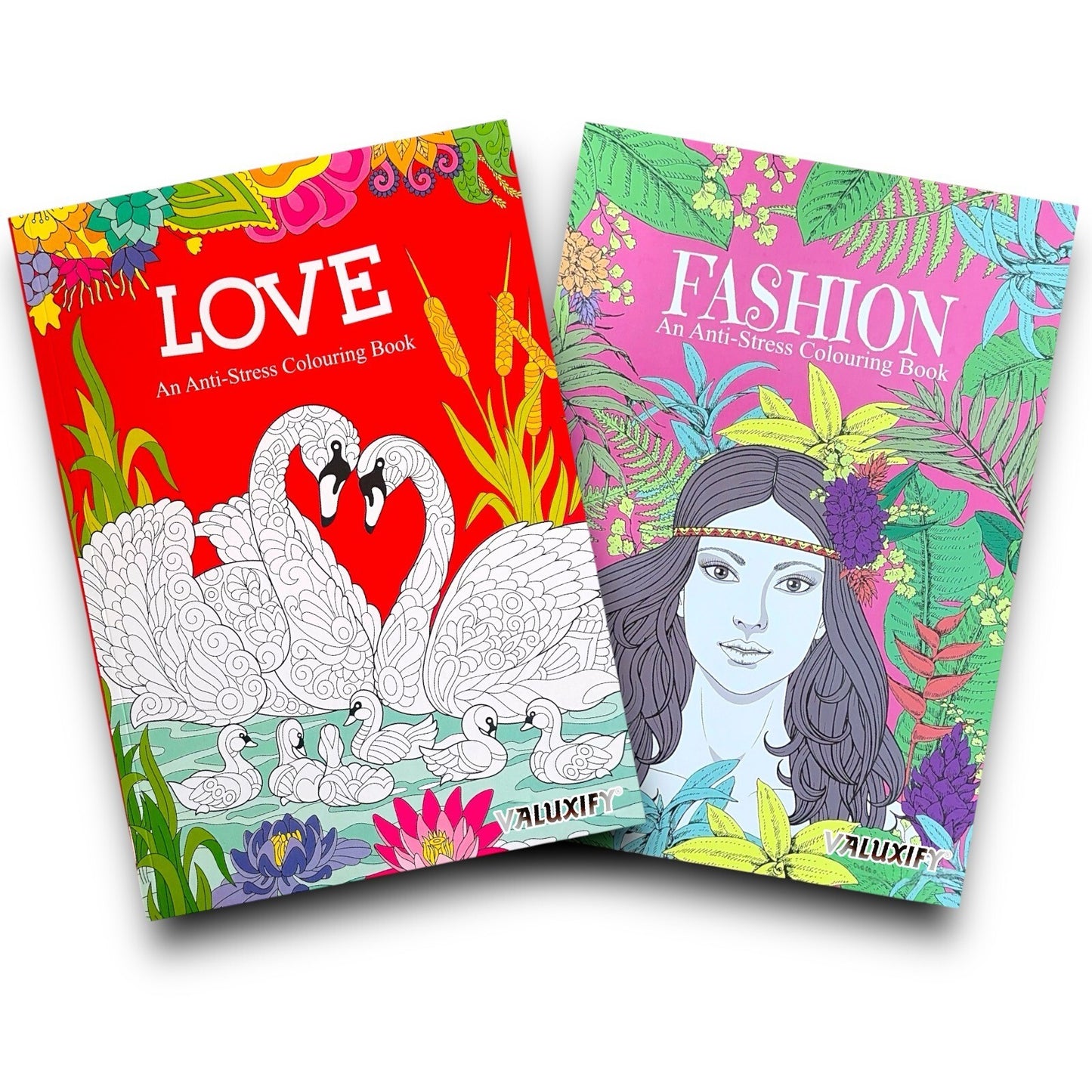 2 Adult Colouring Books Fashion Love Anti Stress Colour Therapy Mind Relax A4
