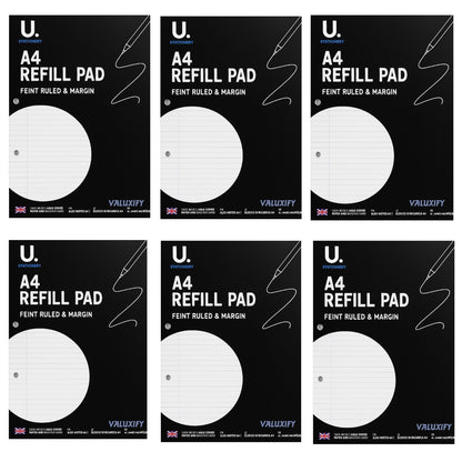 a4 ruled refill pads 6 pack 130 pages 54gsm feint ruled with margin white paper
