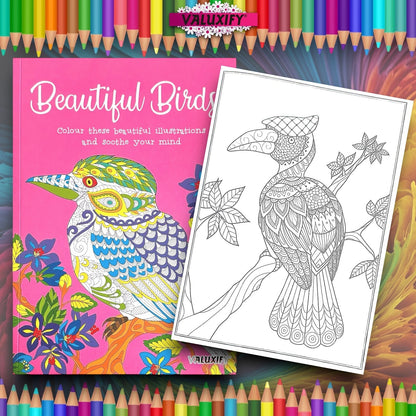 BIRDS ADULT COLOURING BOOK ANTI STRESS RELAXING BOOK THERAPY COLOUR THERAPY A4