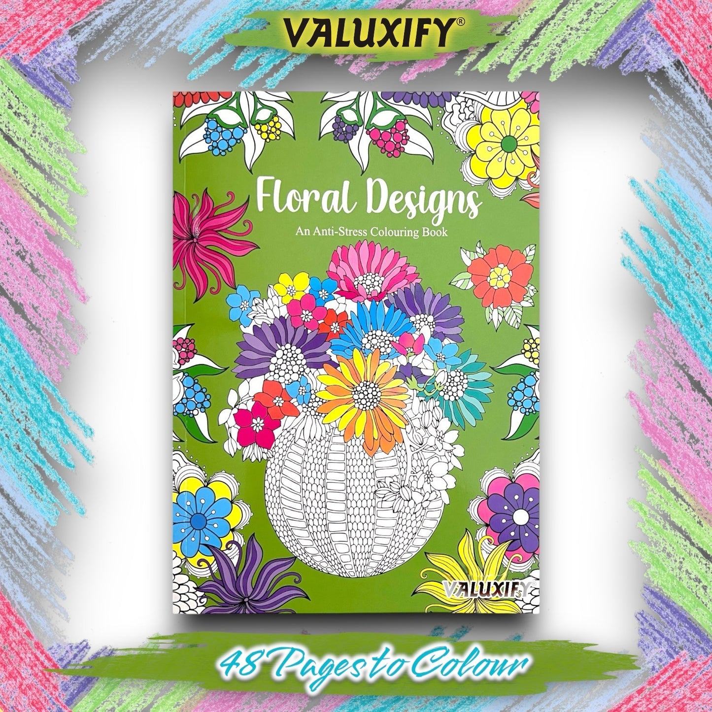 Adult Anti Stress Colouring Book Flowers Patterns Zen Doodle Mindfulness Floral