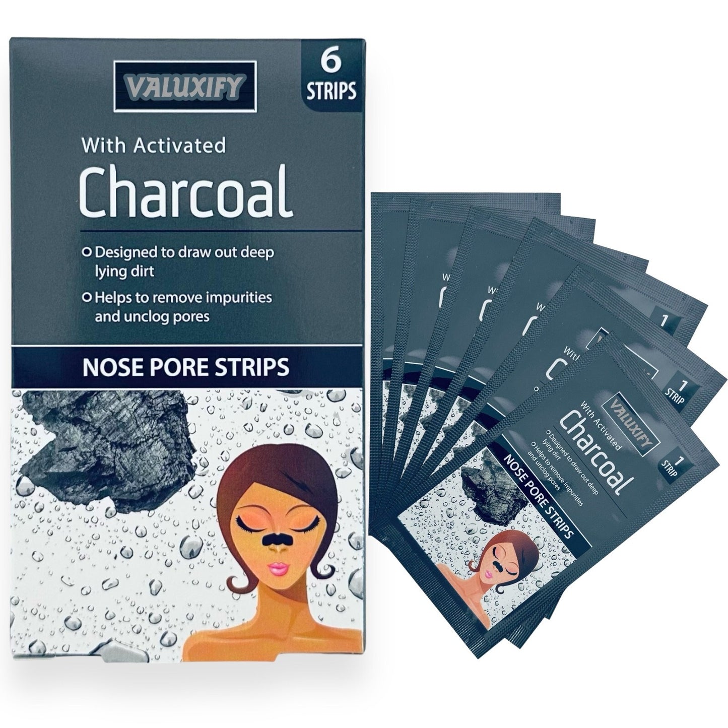 Charcoal Nose Pore Strips Blackhead Removal Unclog Pore Smooth Deep Cleansing x6