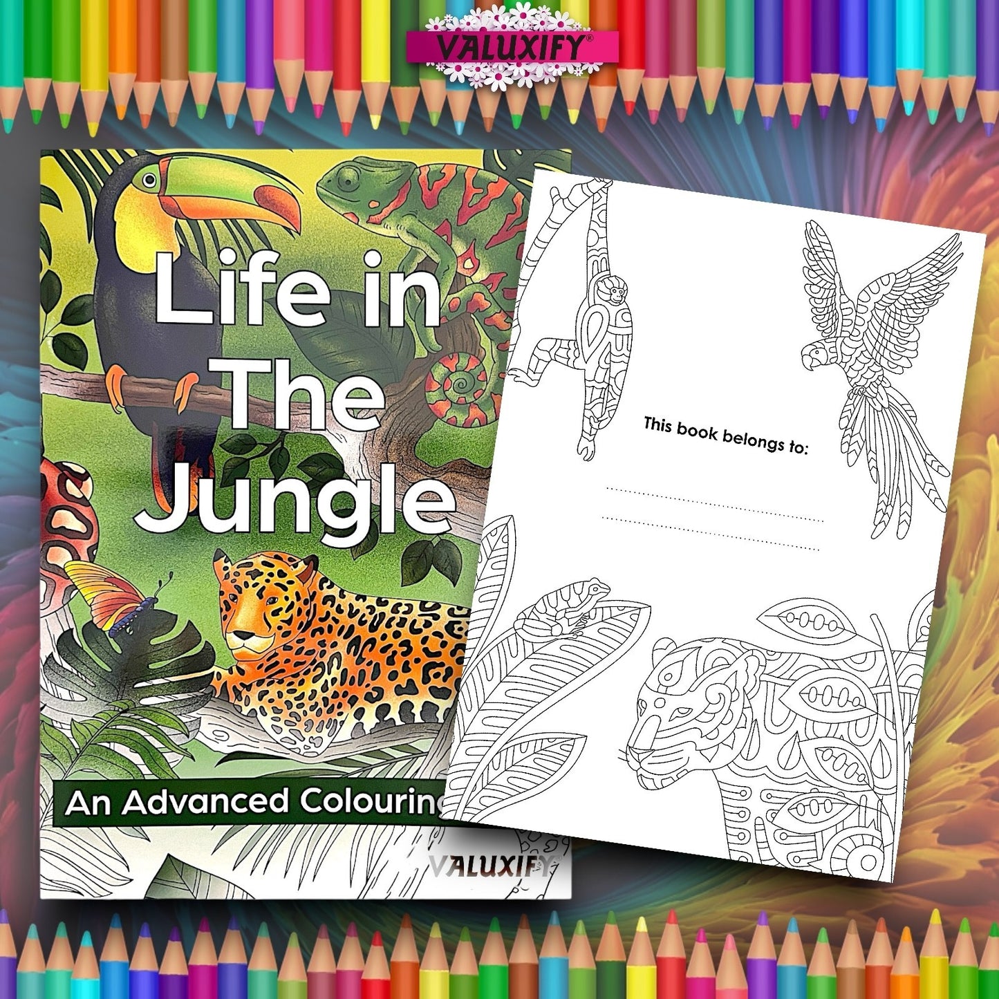 Adult Advance Jungle Colouring Book Colour Therapy Anti Stress 18 Pencils
