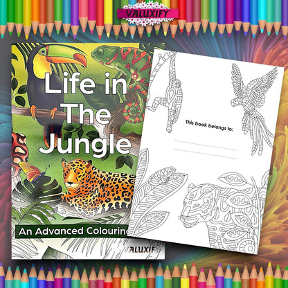 Adult Advance Jungle Colouring Book Colour Therapy Anti Stress 18 Pencils