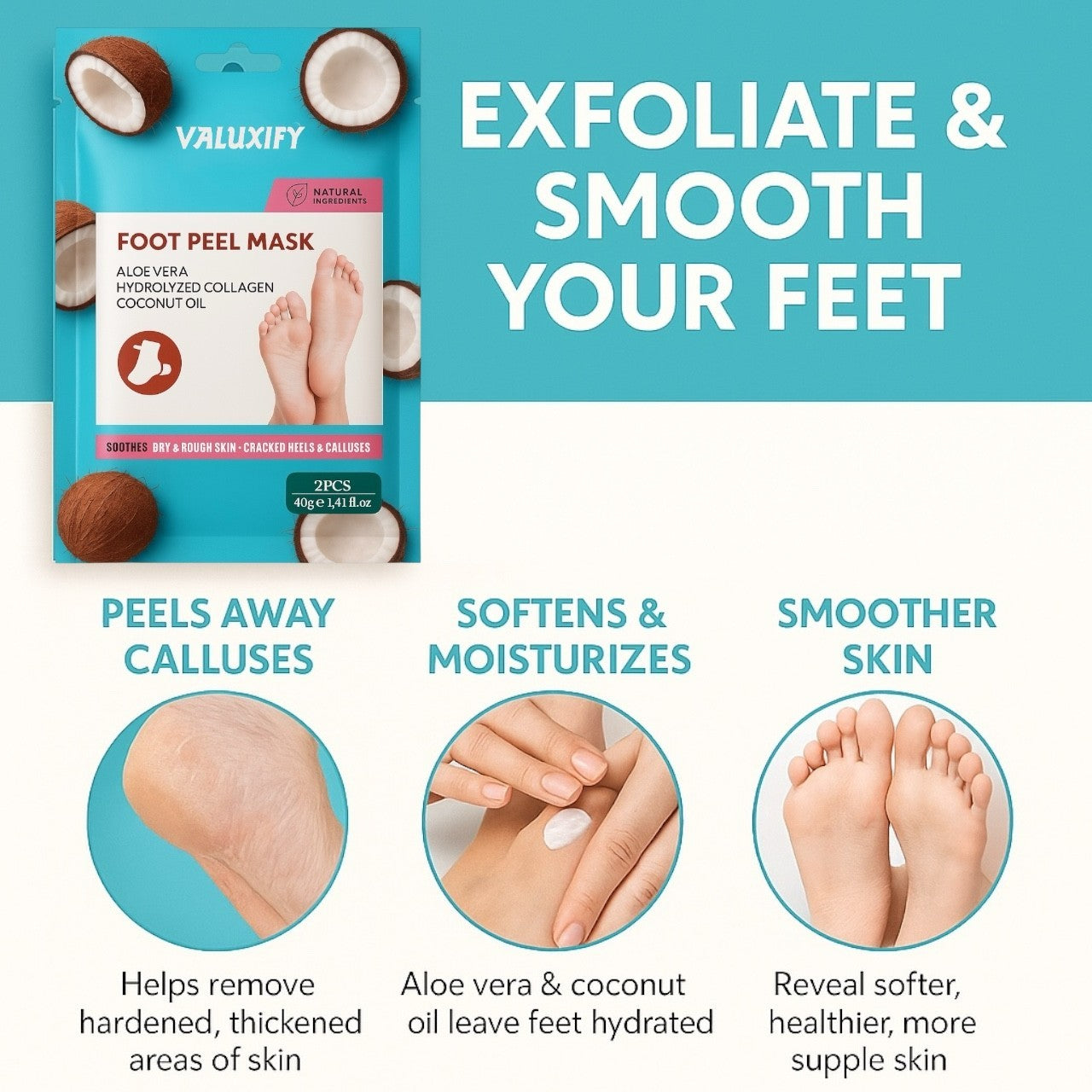 Exfoliating Foot Peel Socks Coconut Foot Mask Soft Feet Removes Dead Skin