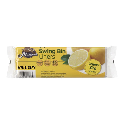 Mammoth Lemon Scented Bin Liners | 45 Bags Drawstring | 580 x 820mm | No Core