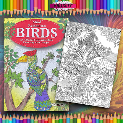Adult COLOURING BOOK  Birds  MIND RELAXING Advance Adult Colour Therapy A4
